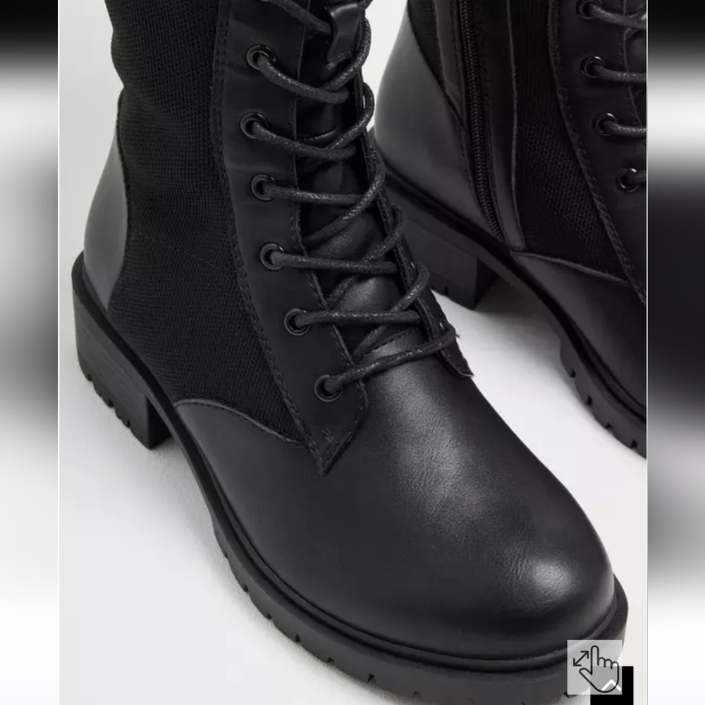 Black Lace-Up Knee-High Combat Boots NWOT - Picture 2 of 8